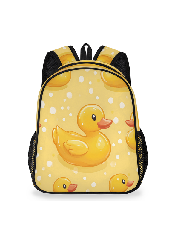Yellow Rubber Duck Backpack, Lightweight Casual Daypack with Chest Strap & Water Bottle Pockets, Duck Polka Dot Sports Travel Bag for Work