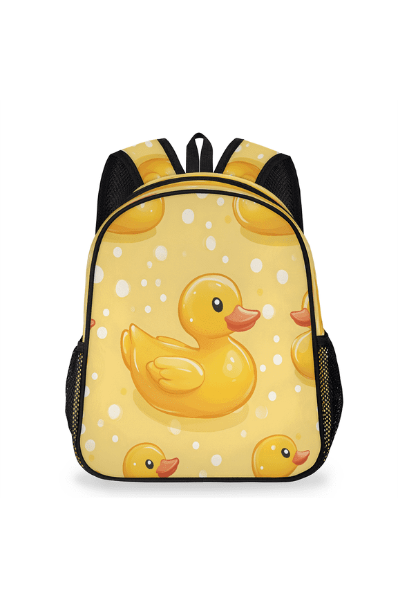 Yellow Rubber Duck Backpack, Lightweight Casual Daypack with Chest Strap & Water Bottle Pockets, Duck Polka Dot Sports Travel Bag for Work