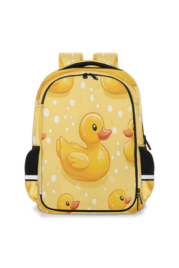 Yellow Rubber Duck Multi-Functional Backpack, 16" Waterproof Travel Casual Daypack with Reflective Strip, Duck Polka Dot Work Laptop Backpack for Men Women