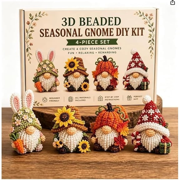 Jiapai Home 3D Beaded Gnome DIY Kit, Funny Mini 3D Beaded Gnome Craft Kit, DIY Handmade Bead Art Set for Beginners, Bead Embroidery Kit with Full Materials & Instructions (#D)