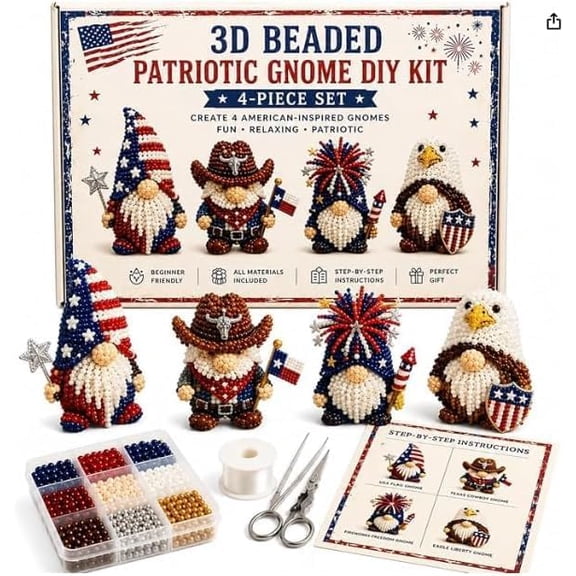 Jiapai Home 3D Beaded Gnome DIY Kit, Funny Mini 3D Beaded Gnome Craft Kit, DIY Handmade Bead Art Set for Beginners, Bead Embroidery Kit with Full Materials & Instructions (#B)