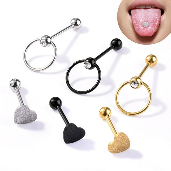 Jiaroswwei 1/3/6Pcs/Set Women Heart Ring Stainless Steel Tongue Stud Body Piercing Jewelry