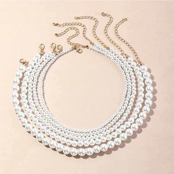 Jiaroswwei 1/5 Pcs Necklace Elegant Fine Workmanship Jewelry Faux Round Pearl Chocker for Daily Use