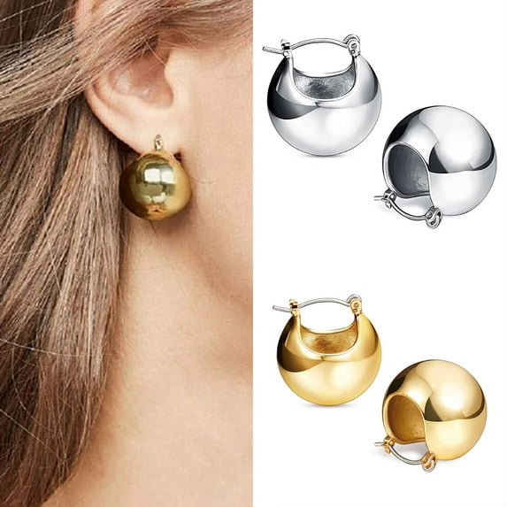 Jiaroswwei 1 Pair Women Earrings Ball Shape Exquisite Temperament Punk Round Hoop Earrings Jewelry Gift
