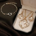 thumbnail image 1 of Jiaroswwei 1 Set Women Necklace Bracelet Earrings Hollow Out Double Heart Pendant Jewelry Set for Daily Wear, 1 of 8