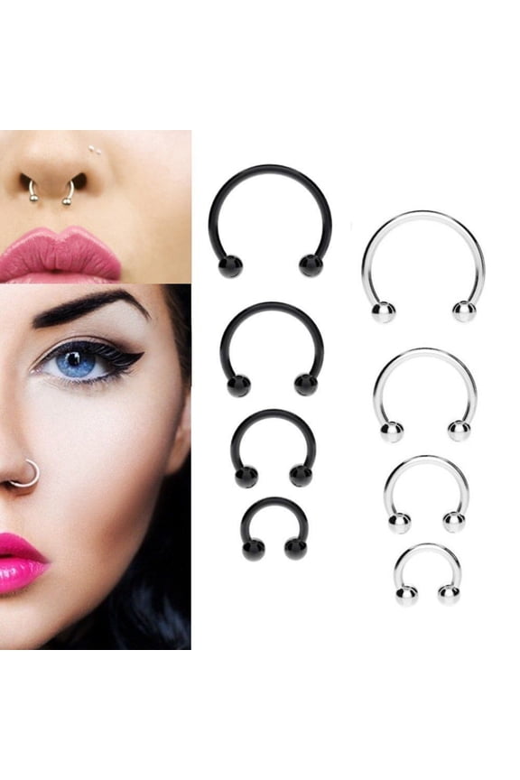 10 Pcs Stainless Steel Horseshoe Bar Lip Nose Septum Ear Ring Stud Body Piercing