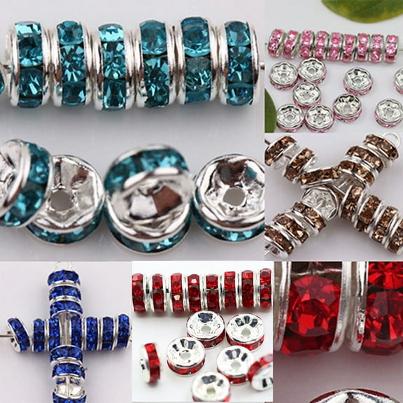 Jiaroswwei 100 Pcs 6mm Shiny Glass Metal Rondelle Spacer Beads for DIY Jewelry Craft Making