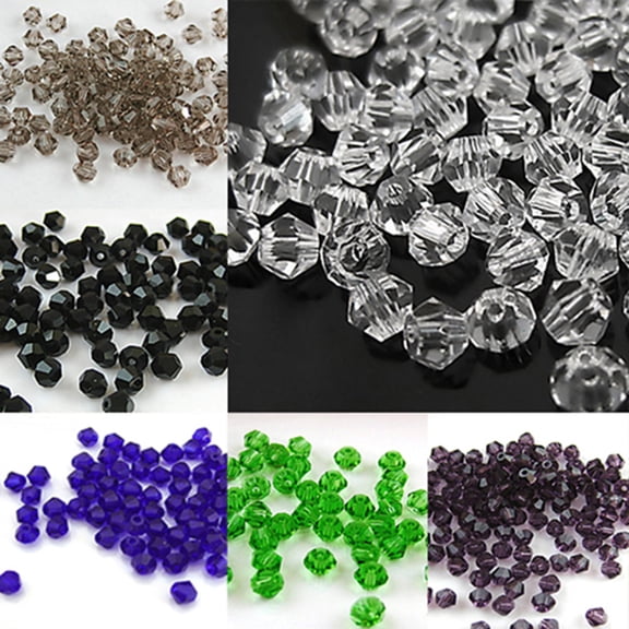 Jiaroswwei 100Pcs/Set 4mm Spacer Loose Beads Faceted DIY Bicone Shape Jewelry Findings for Home