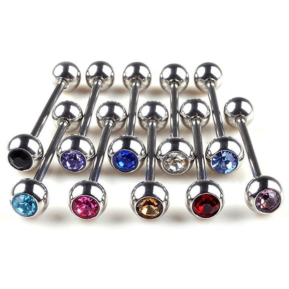 Jiaroswwei 10Pcs Unisex Punk Mixed Rhinestone Ball Barbell Tongue Bars Rings Body Piercing