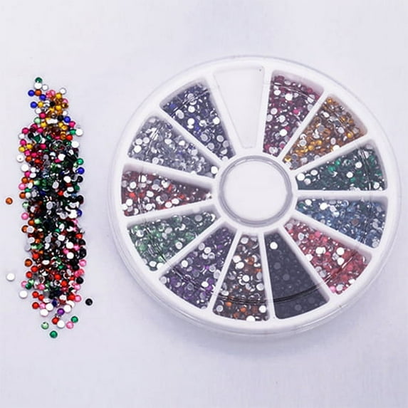 Jiaroswwei 12 Colors 500 Pcs 2.0mm Glitter Tips Rhinestones Gems Round Wheel Nail Art Decor