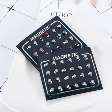 Jiaroswwei 12Pairs/Set Unisex Rhinestone Inlaid Magnetic Stud Earrings Non Piercing Jewelry