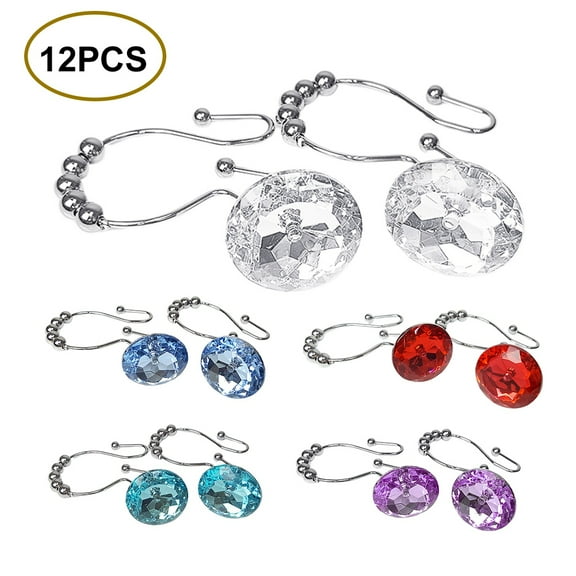 Jiaroswwei 12Pcs/Set Bathroom Bling Round Acrylic Rhinestone Decorative Shower Curtain Hook
