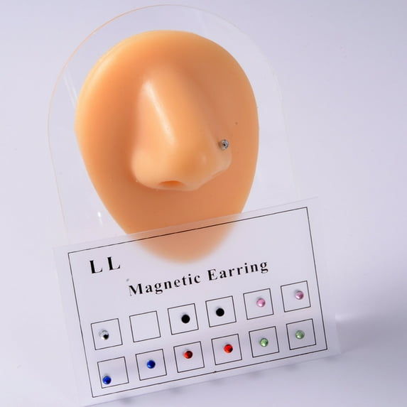 Jiaroswwei 12Pcs/Set Magnetic Stud All Match Smooth Surface Non-Pierced Magnetic Rhinestone Fake Ear Stud for Women