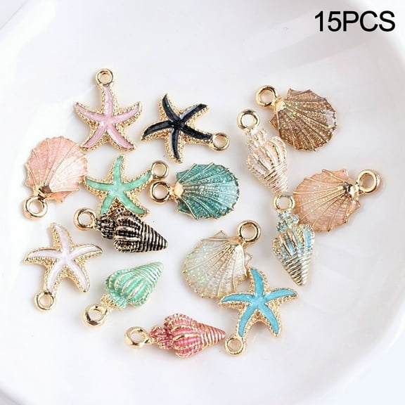 Jiaroswwei 15 Pcs/Set Unisex Jewelry Accessory Shell Conch Starfish Pendant for Necklace Bracelet
