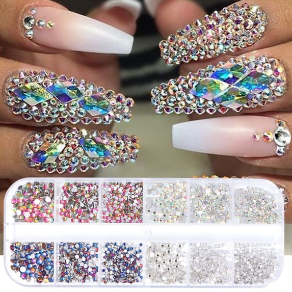 Jiaroswwei 1Box 18g Nail Decor Shining Rhinestone Design 12 Grids 3D Nail Embellishment Sequins for Women