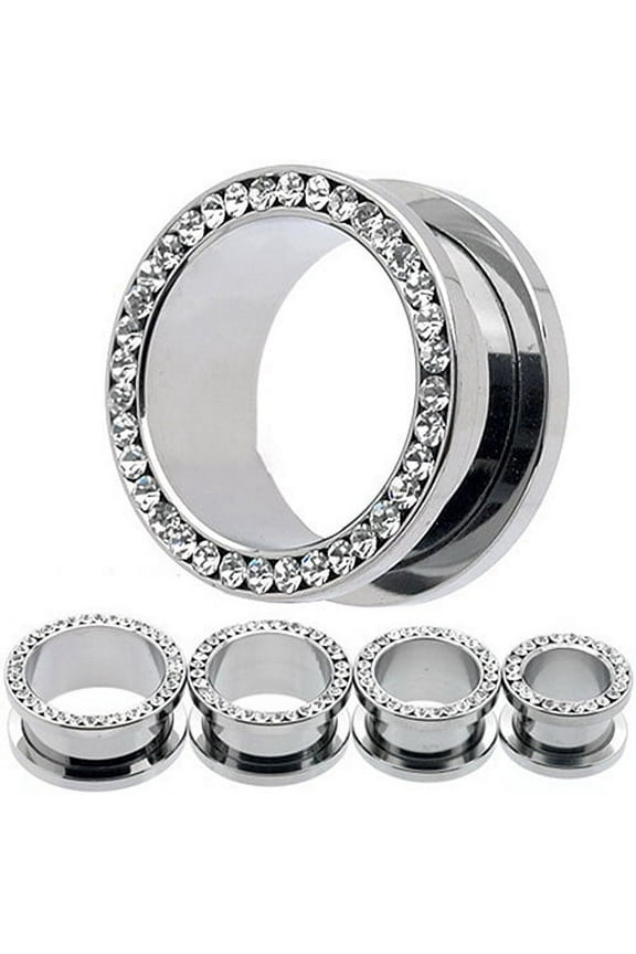 1Pair Rhinestone Stainless Piercing Ear Tunnels Plugs Gauges Ear Stretching Kits