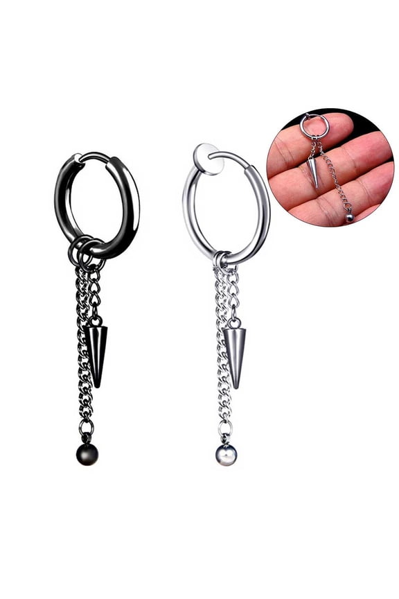 1Pc Men Fashion Long Chain Ear Piercing Loop Clip Hoop Earring Jewelry Gift