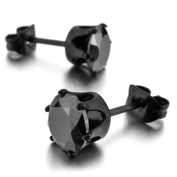 Jiaroswwei 1Pc Punk Men Women 6/8mm Black Six Claw Cubic Zirconia Stud Earrings Jewelry