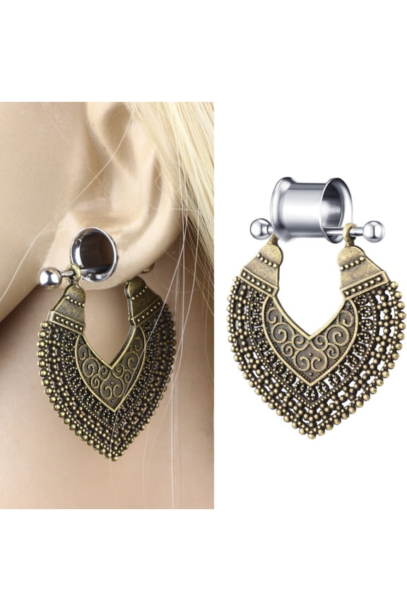 1Pc Women Vintage Heart Dangle Double Flared Ear Plug Expander Piercing Jewelry