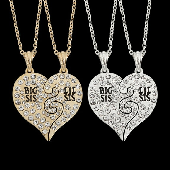 Jiaroswwei 2Pcs Big Little Sister Letter Inlaid Rhinestone Heart Matching Necklace Jewelry