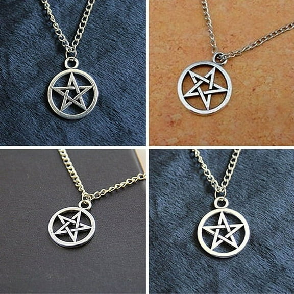 Jiaroswwei 2Pcs Fashion Unisex Star Circle Pentagram Pendant Necklace Couple Xmas Gift