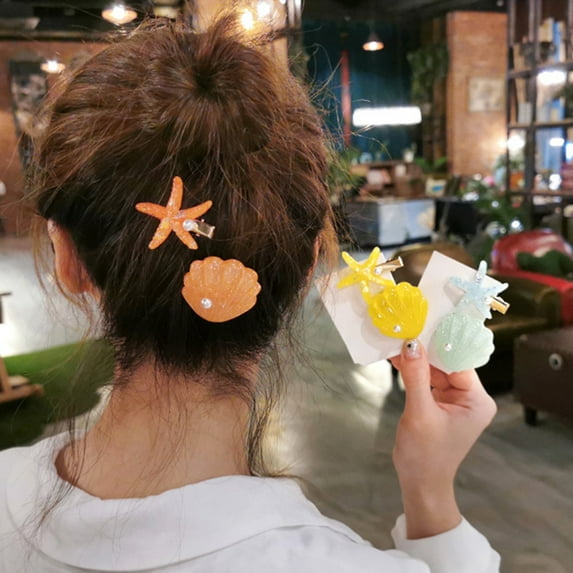 Jiaroswwei 2Pcs/Set Starfish Shell Faux Pearl Inlaid Hairpin Women Side Bangs Hair Clip