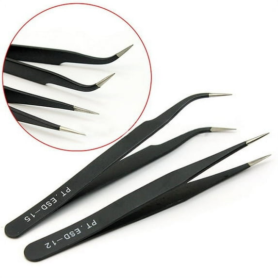 Jiaroswwei 2Pcs Straight Curved Tweezers for Nail Art Eyelash Extension Nipper Picking Tool