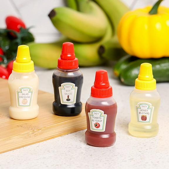Jiaroswwei 4Pcs Mini Sauce Bottles Good Sealing Leak Proof BPA Free for Condiments, Syrup, Ketchup, Sauces, Dressing, Oil, Honey