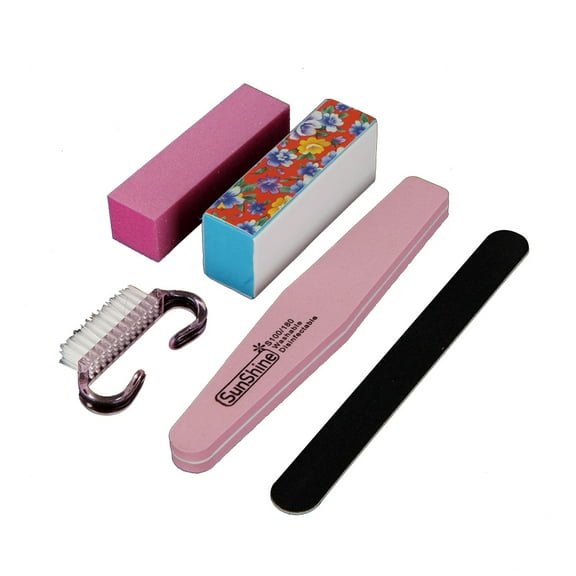 Jiaroswwei 5Pcs Manicure Nail Care Tool Set Nail Beauty Nail Files Buffer Block Brush