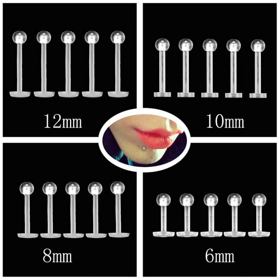 Jiaroswwei 5Pcs Unisex Clear Round Nose Ear Lip Chin Ring Stud Bar Body Piercing Jewelry