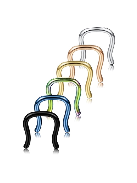 6Pcs 1/1.2/1.6mm 316L Surgical Steel U-Shaped Nose Septum Hanger Retainer Ring