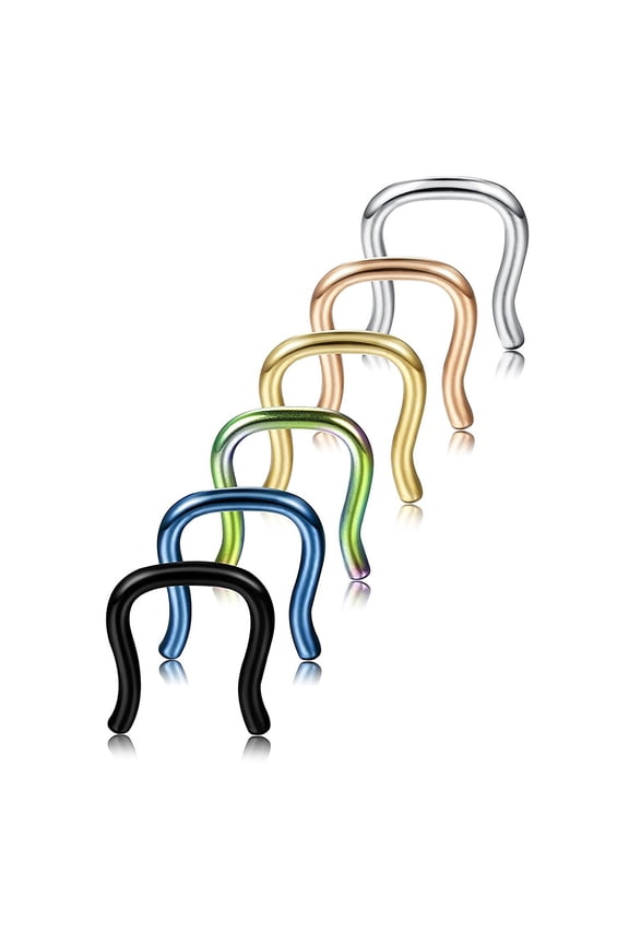 6Pcs 1/1.2/1.6mm 316L Surgical Steel U-Shaped Nose Septum Hanger Retainer Ring