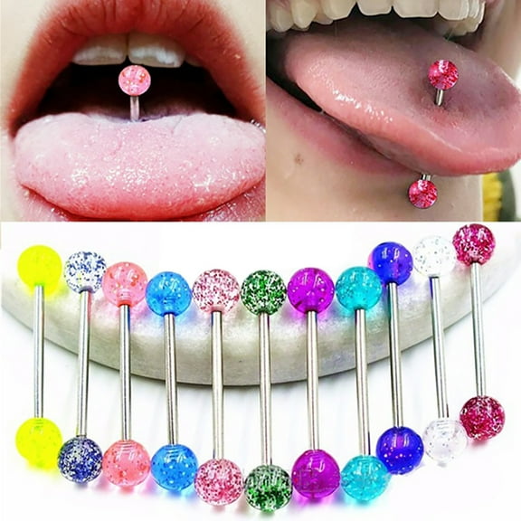 Jiaroswwei 7/20Pcs Sequins Luminous Nipple Tongue Bar Barbell Ring Body Piercing Jewelry