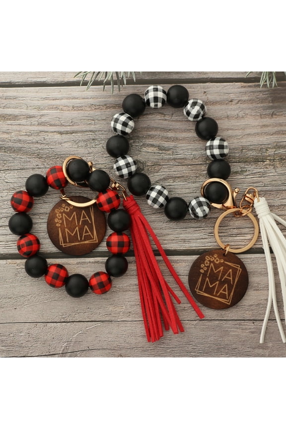 Beads Bracelet Keyring Strong Lobster Clip Decorative Wood All Match Bracelet Keychain for Gifts