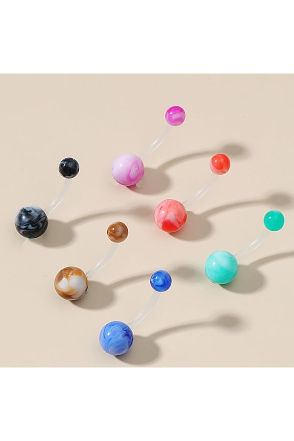 Belly Button Ring Transparent Rod Faux Marble Navel Bar Belly Ring Piercing Jewelry for Party