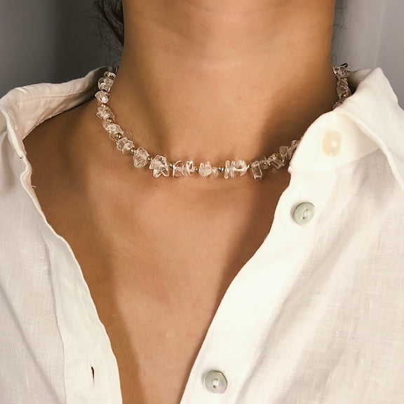 Jiaroswwei Bohemian Summer Beach Women Irregular Stone Beaded Choker Necklace Jewelry