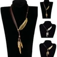 thumbnail image 1 of Jiaroswwei Bohemian Women Rhinestone Feather Pendant Faux Leather Rope Necklace Jewelry, 1 of 8