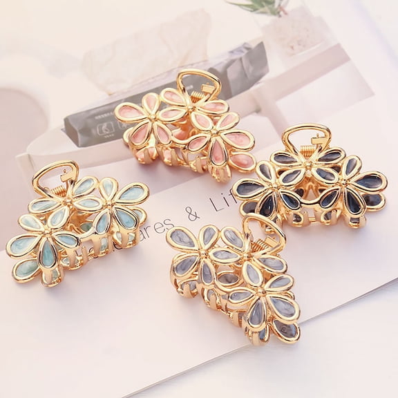 Jiaroswwei Bright Color Crossing Teeth Big Hair Clip Alloy Sweet Flower Shape Hair Claw Styling Tool