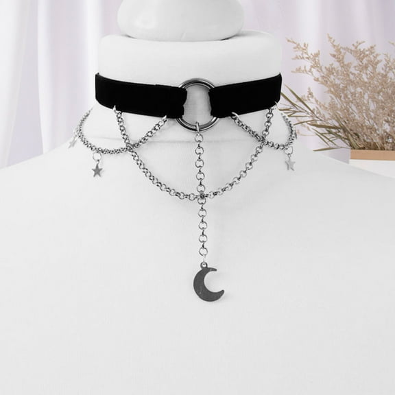 Jiaroswwei Choker Necklace Multi Chains Gothic Style Cool Short Moon Shape Hollow Out Women Necklace Female Accessory