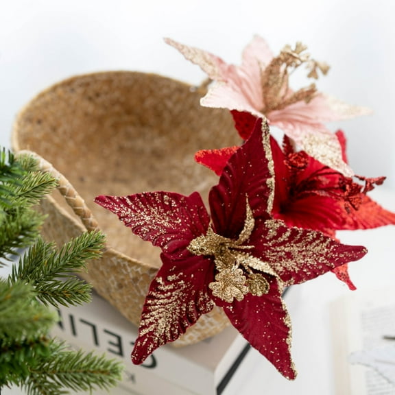 Jiaroswwei Christmas Flower High Simulation Ornamental Realistic Xmas Artificial Plant Cloth Flower for Party