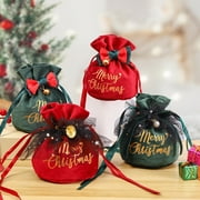 Jiaroswwei Christmas Gift Bags, Velvet Goodie Bags Drawstring Xmas Presents Pouches Containers with Bell Bow Party Favors for Snacks Candies