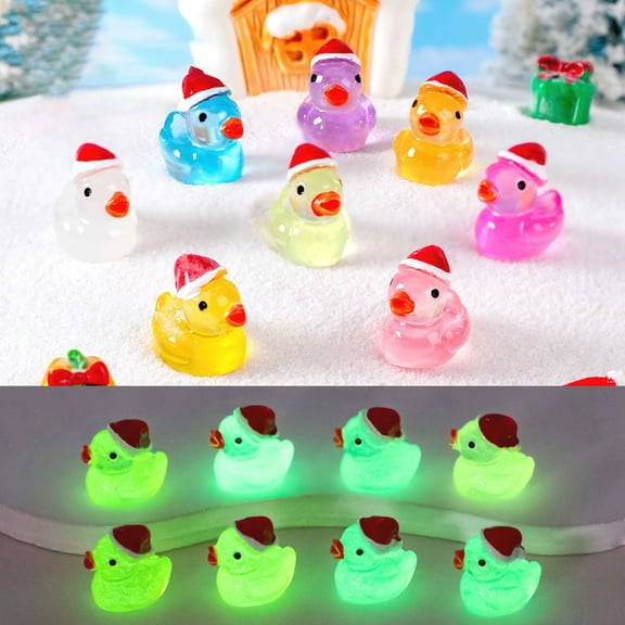 Jiaroswwei Christmas Ornament, Resin Duck Miniature Adorable Glow in The Dark Mini Landscape Creations Xmas Duck Ornaments