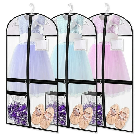 Jiaroswwei Clothes Dust Cover 4 Zippered Pockets Transparent Large Capacity Moistureproof Waterproof Dustproof Foldable Dance Costume Garment Bag Wardrobe Supplies