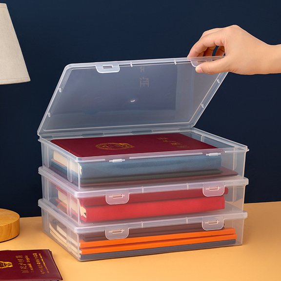 Jiaroswwei Dust-proof Document Storage Container Multifunctional Clear Plastic Box for Data Certificate Stationery Jewelry Portable Large Capacity A4 File Organizer School Home Office Supplies