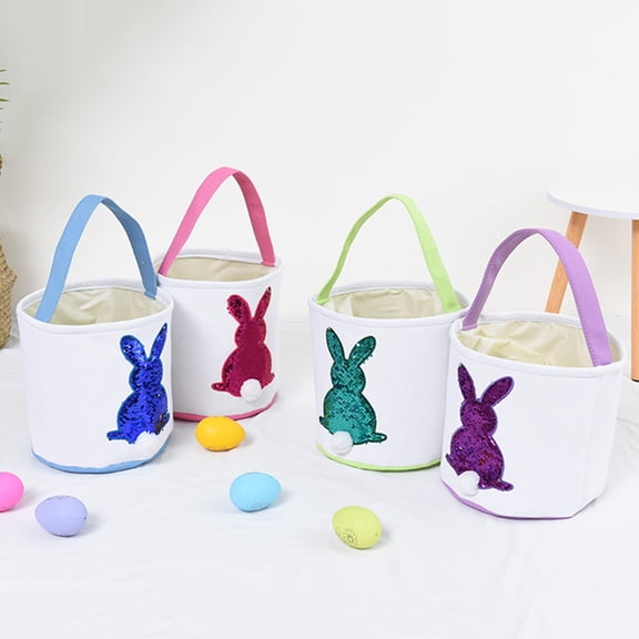 Jiaroswwei Easter Storage Basket Delicate Add Atmospheres Canvas Bunny Pattern Egg Gifts Bag for Festival