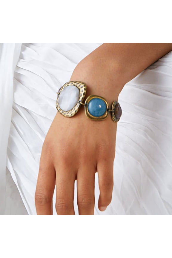 Easy-hook Clasp Alloy Link Chain Retro Bracelet Exaggerated Irregular Stone Women Bracelet Hand Decor