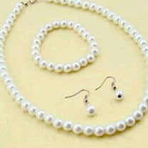 Jiaroswwei Elegant Women Faux Pearl Beads Necklace Bracelet Hook Earrings Party Jewelry Set
