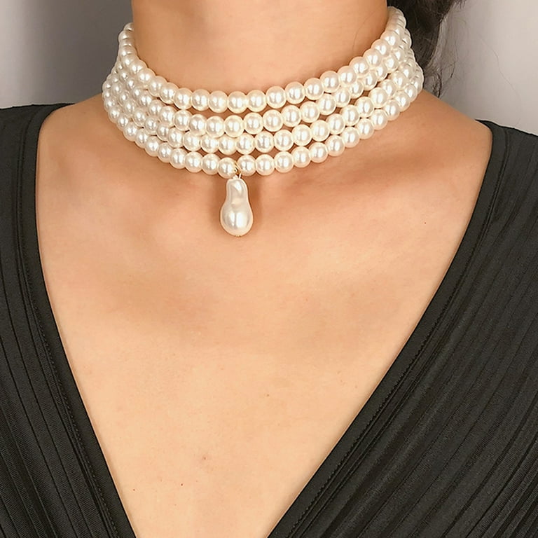 Faux pearl choker necklace online