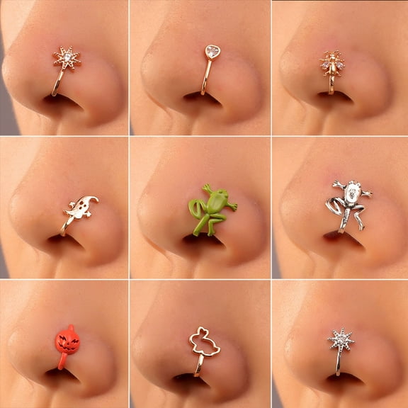 Jiaroswwei Fake Nose Ring Frog U Shape Cartoon Shiny Cubic Zirconia Nose Cuff for Party