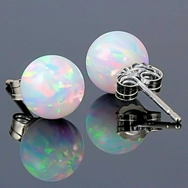 Jiaroswwei Fashion Ladies Round Faux Fire Opal Ear Stud Earrings Piercing Jewelry Gift